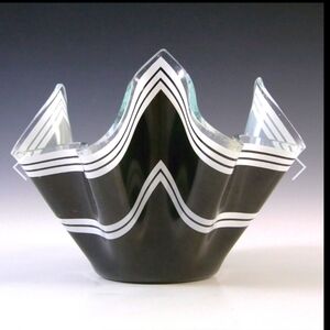 Chance Brothers Black White Glass 'Bandel-2' Vintage Handkerchief Vase 1969